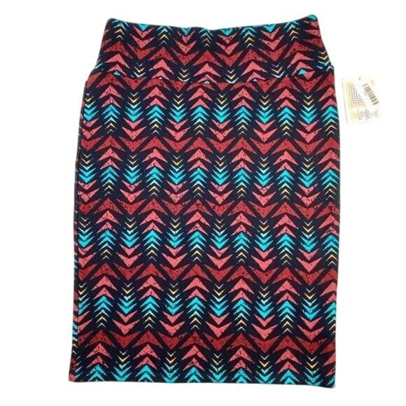 LuLaRoe CASSIE Pencil Skirt Navy Blue Chevron Triangles Large L NWT LLR 2161 - Picture 1 of 5